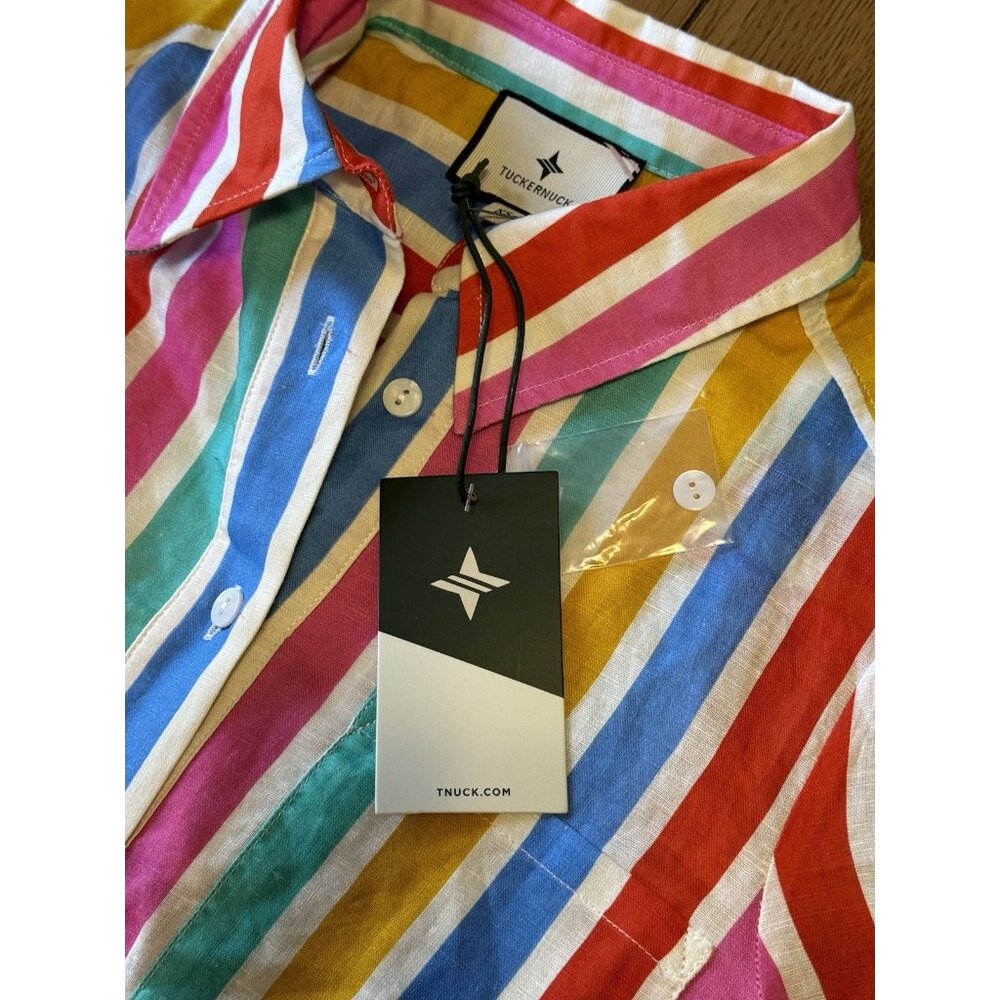 Tuckernuck Callahan Dress XS Rainbow Stripe Mini Dress size Cotton Linen Blend - Picture 6 of 16